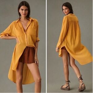 Anthropologie Long Mango Orange Tunic Lightweight 100% Cotton size Medium